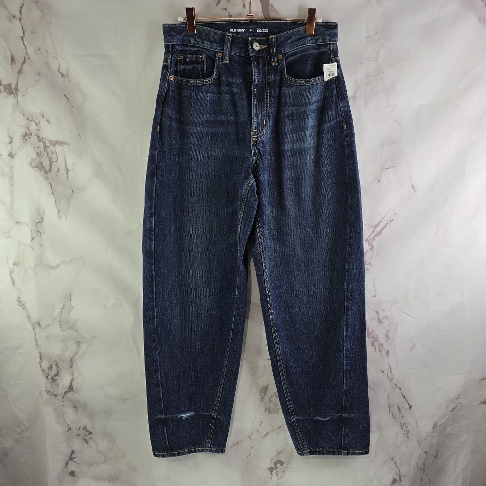 Old Navy Jeans Women 6 Balloon Barrel Extra High Waisted Ankle Dark Distressed
